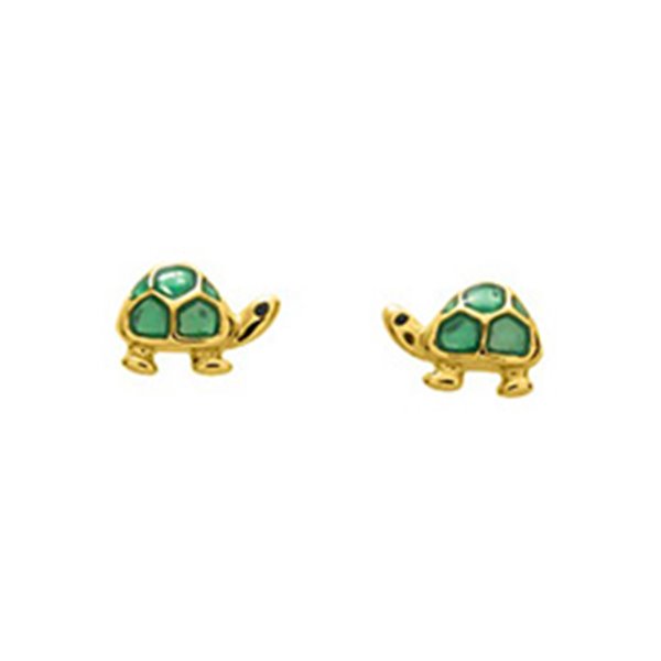 Boucles d'oreilles enfant tortue clou laqué Or Jaune 750