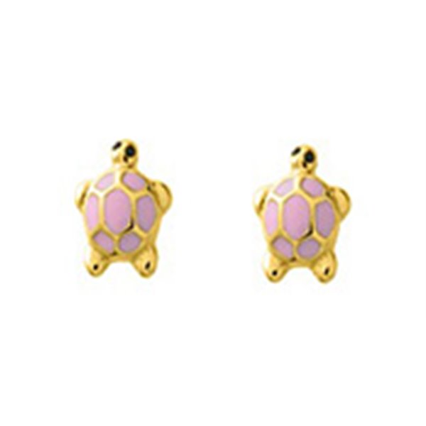 Boucles d'oreilles enfant tortue clou laqué Or Jaune 750