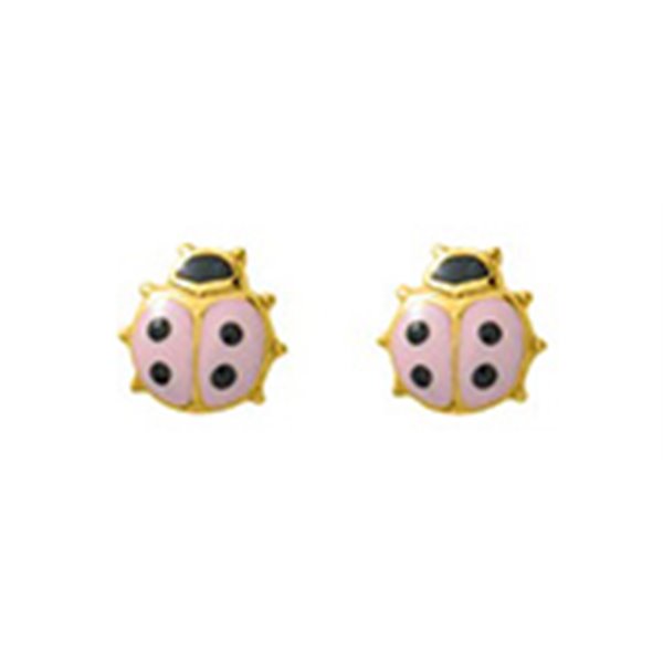 Boucles d'oreilles enfant coccinelle clou laqué Or Jaune 750
