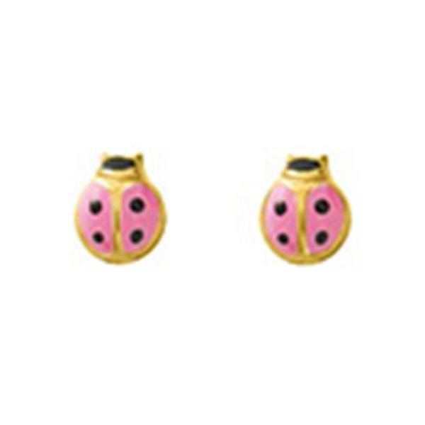 Boucles d'oreilles coccinelle clou laqué Or Jaune 750