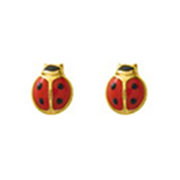 Boucles d'oreilles coccinelle clou laqué Or Jaune 750