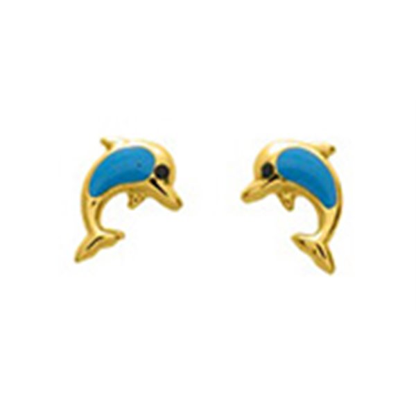 Boucles d'oreilles dauphin clou laqué Or Jaune 750