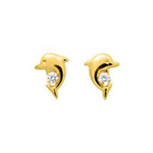 Boucles d'oreilles enfant dauphin clou oxyde de zirconium Or Jaune 750