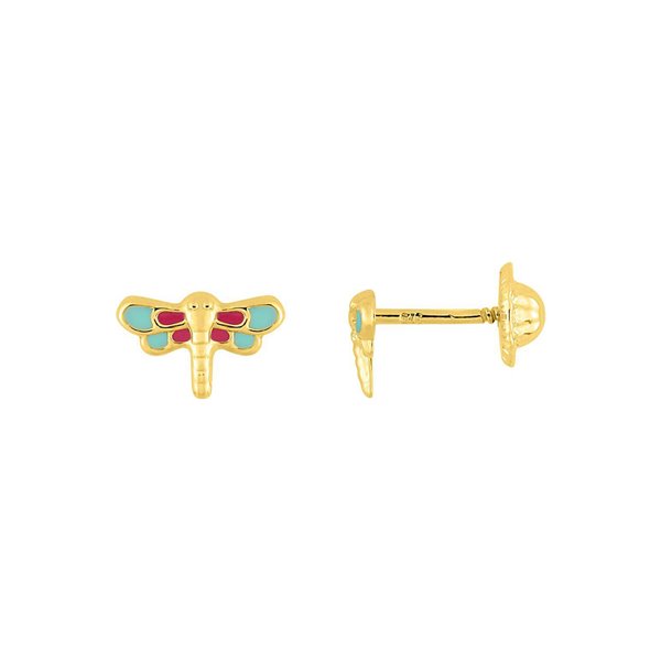 Boucles d'oreilles Libellule clou vis laqué Or Jaune 750
