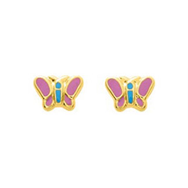 Boucles d'oreilles Papillon clou vis laqué Or Jaune 750
