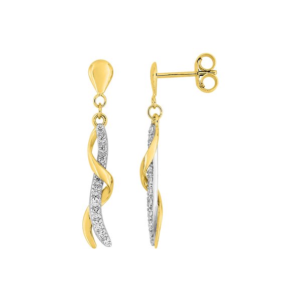 Boucles d'oreilles pendantes oxydes de zirconium Or Jaune 375 rhodiée