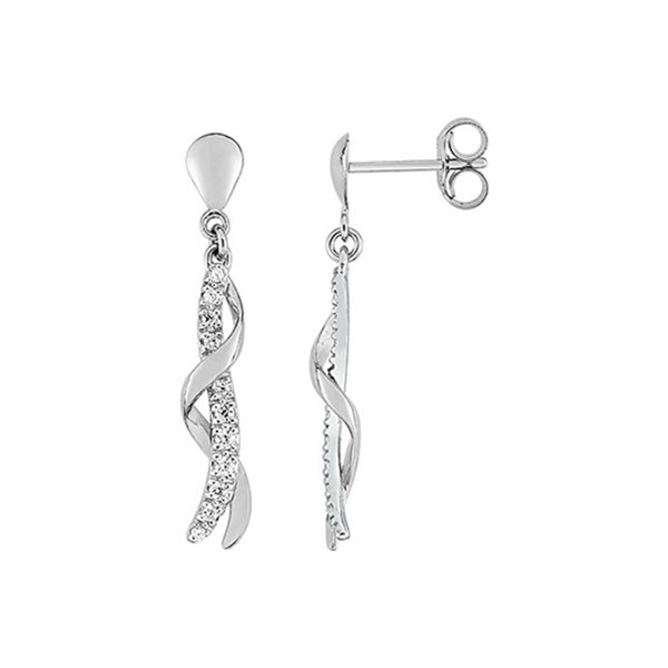 Boucles d'oreilles pendantes oxydes de zirconium Or Blanc 375