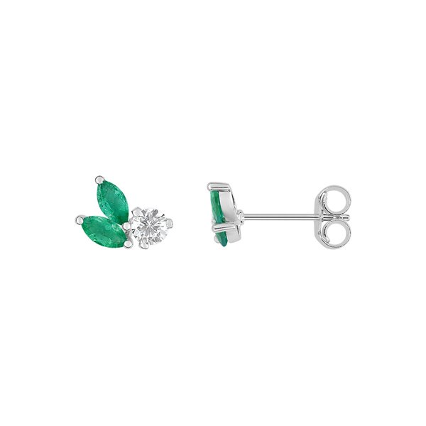 Boucles d'oreilles clou émeraude oxyde de zirconium Or Blanc 375