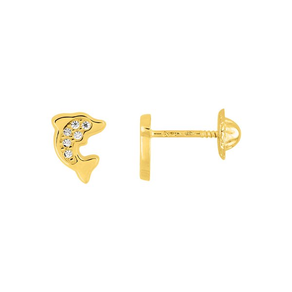 Boucles d'oreilles enfant dauphin oxydes de zirconium Or Jaune 375