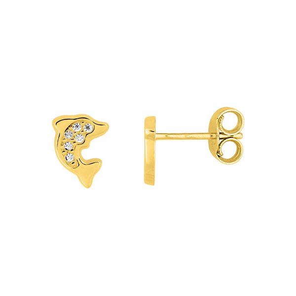 Boucles d'oreilles enfant dauphin oxyde de zirconium Or Jaune 375