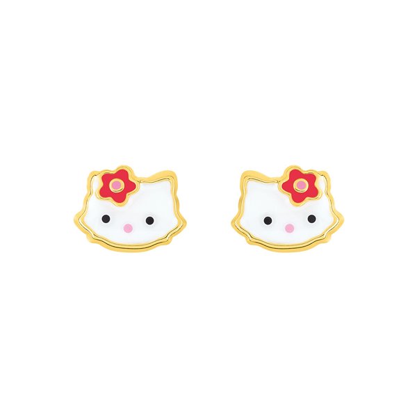 Boucles d'oreilles clou laqué blanc + noir +rose+rouge Or Jaune 375