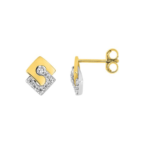 Boucles d'oreilles clou oxydes de zirconium Or Jaune 375 rhodiée