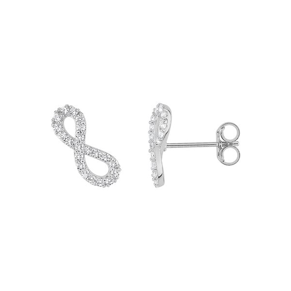 Boucles d'oreilles infini clou oxyde de zirconium Or Blanc 375