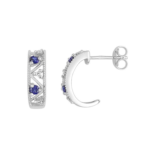 Boucles d'oreilles saphir diamant 0.01ct Or Blanc 375