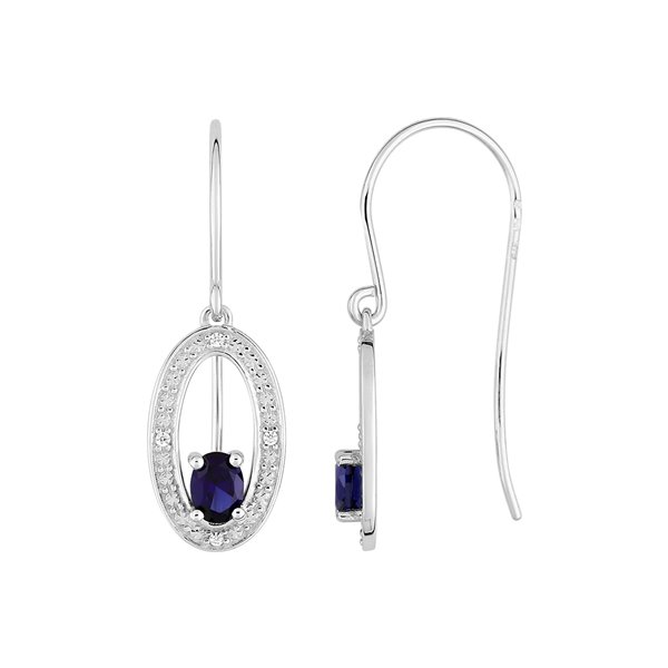 Boucles d'oreilles crochet saphir diamant 0.02ctGHP2P3 Or Blanc 375
