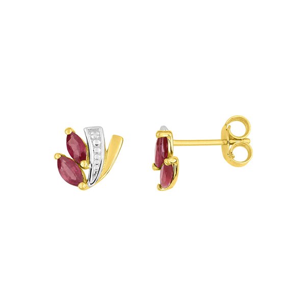 Boucles d'oreilles clou rubis Or Jaune 375 rhodiée