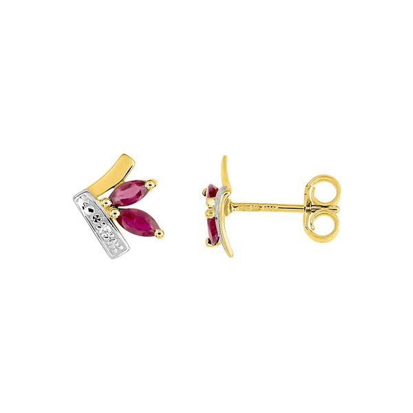 Boucles d'oreilles clou rubis oxyde(s) de zirconium Or Jaune 375 rhodiée