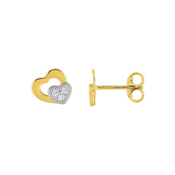 Boucles d'oreilles coeur clou oxydes de zirconium Or Jaune 375 rhodiée