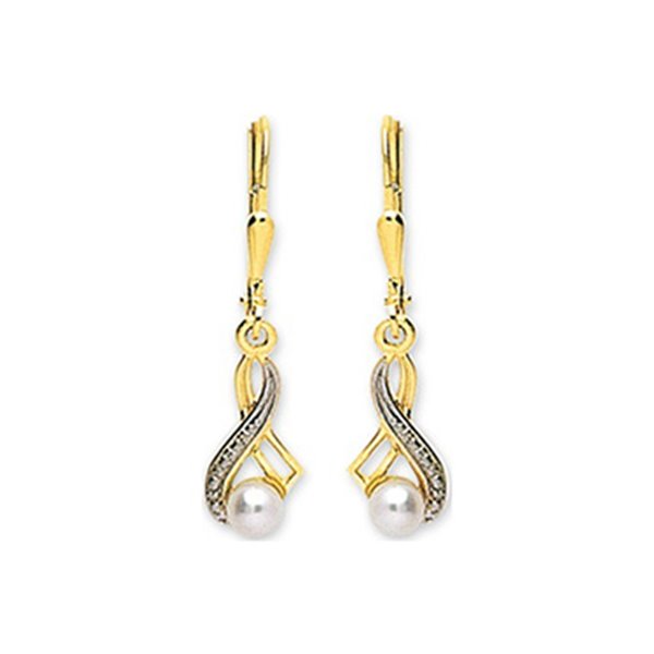 Boucles d'oreilles dormeuses perle de culture d'eau douce Or Jaune 375 rhodiée Boucles d'oreilles dormeuses perle de culture d'eau douce Or Jaune 375 rhodiée