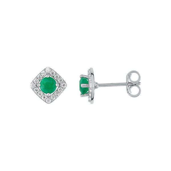Boucles d'oreilles clou émeraude oxydes de zirconium Or Blanc 375