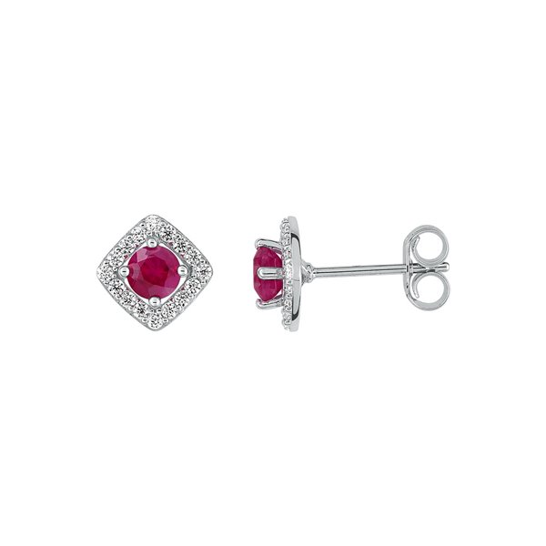 Boucles d'oreilles clou rubis oxyde(s) de zirconium Or Blanc 375