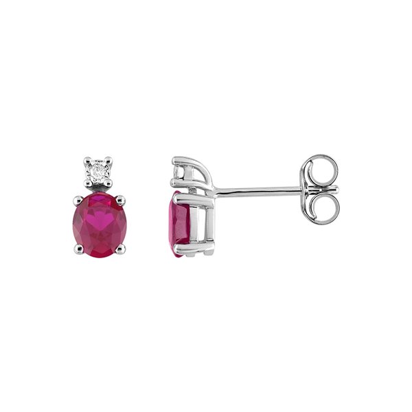 Boucles d'oreilles clou rubis diamant 0.02ct Or Blanc 375