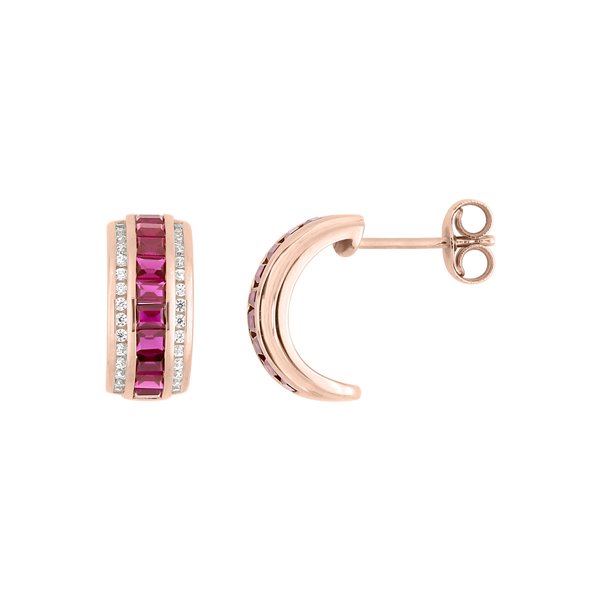 Boucles d'oreilles diamant 0.18ct rubis Or Rose 750