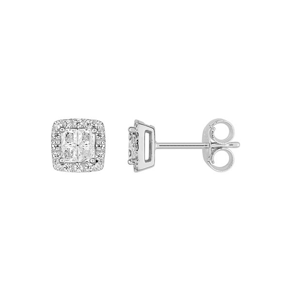 Boucles d'oreilles clou oxyde de zirconium Or Blanc 750