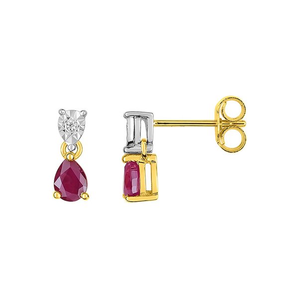 Boucles d'oreilles clou rubis diamant 0.008ct P1P2 Or Jaune et blanc Or 750