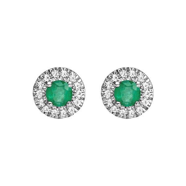 Boucles d'oreilles clou diamant 0.08ct émeraude Or Blanc 750