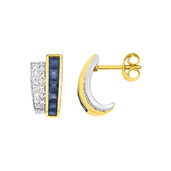 Boucles d'oreilles créoles saphir diamant 0.08ct Or Jaune 750 rhodiée