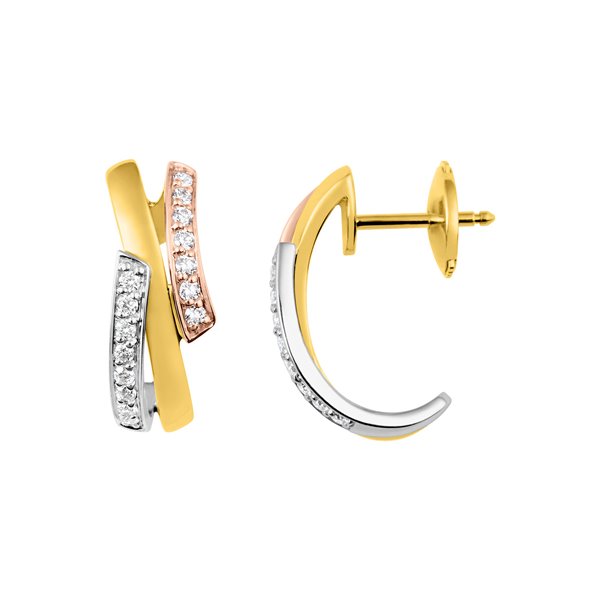 Boucles d'oreilles créoles diamant 0.20ct Or Jaune et Blanc Or 750