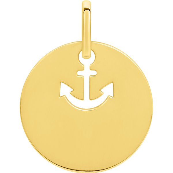 Pendentif jeton motif ancre Or Jaune 750