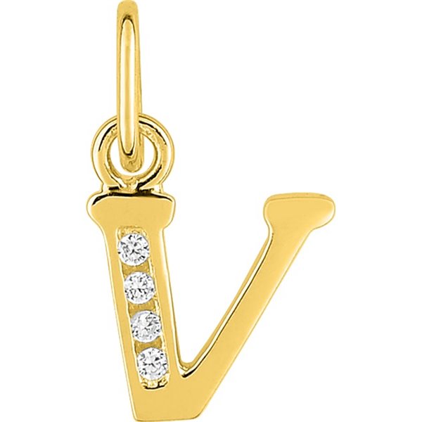 Pendentif lettre V oxyde(s) de zirconium Or Jaune 750