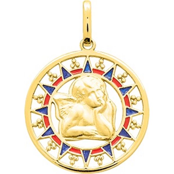 Médaille ange laqué Or Jaune 750